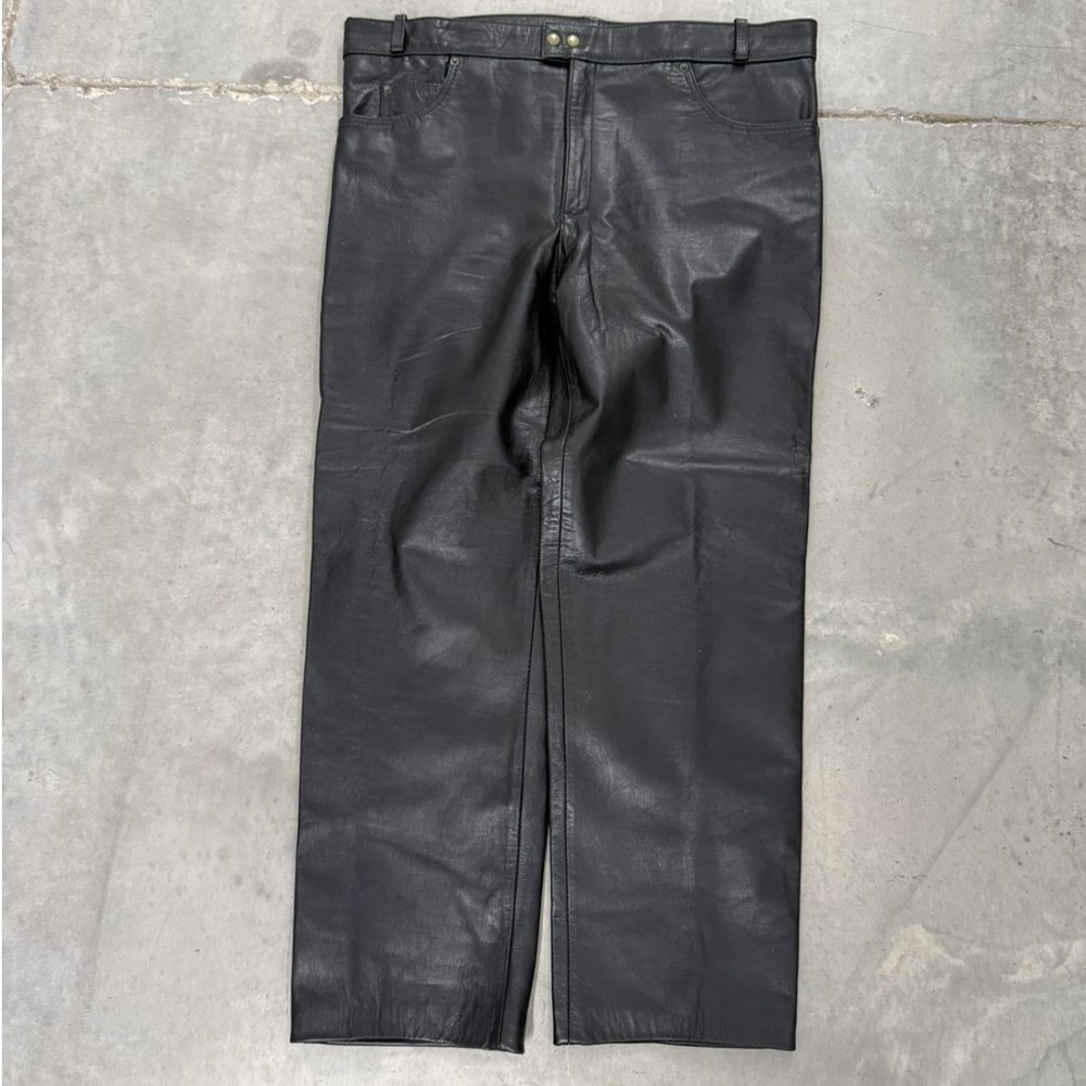 Shelter Leather Pants Mens 44 Black Excellent Biker Moto Straight Leg Trousers